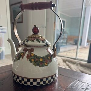 MacKenzie-Childs Holiday Teapot with Red and Green Accents